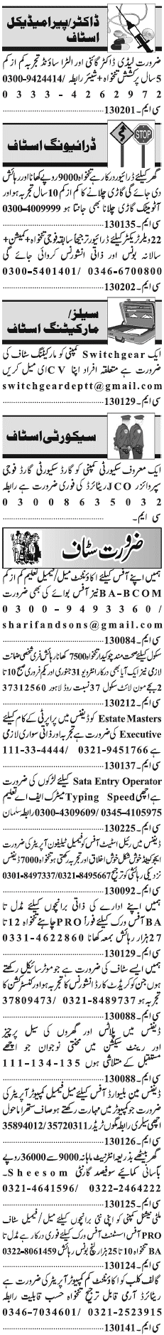 Misc. Jobs in Lahore Jang Classified 2