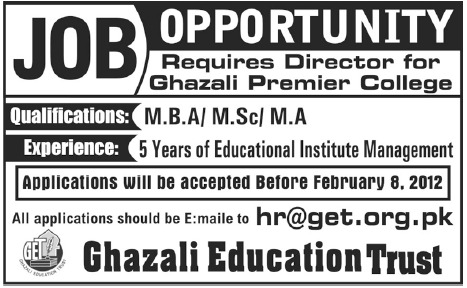 Director Required by Ghazali Education Trust