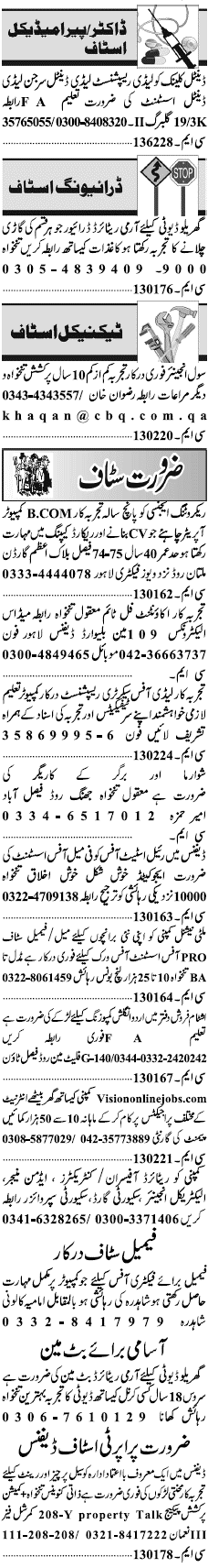 Misc. Jobs in Lahore Jang Classified 2