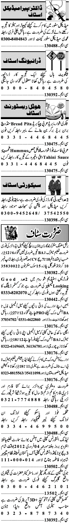 Misc. Jobs in Lahore Jang Classified 2