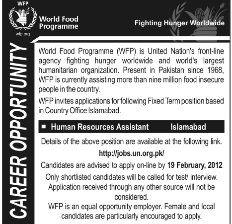 World Food Programme Required Human Resource Assistant