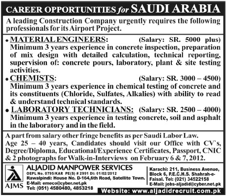 Construction Company Required Staff for Saudi Arabia