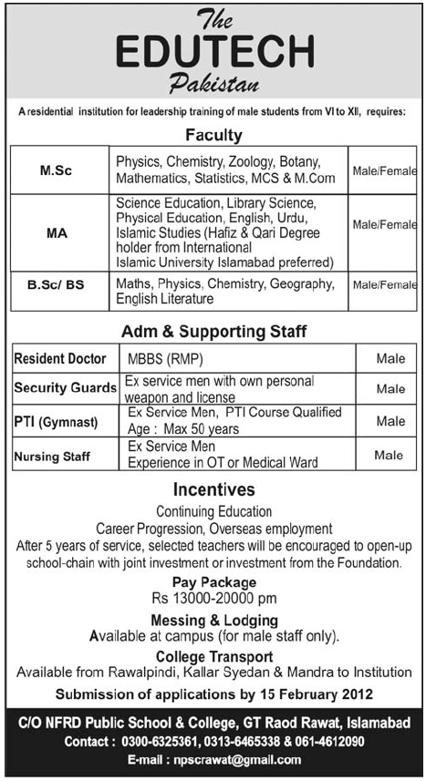 The Edutech Pakistan Required Faculty and Admin Staff