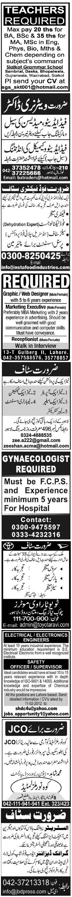 Misc. Jobs in Lahore Jang Classified 1