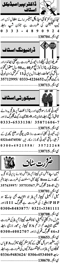 Misc. Jobs in Lahore Jang Classified 2