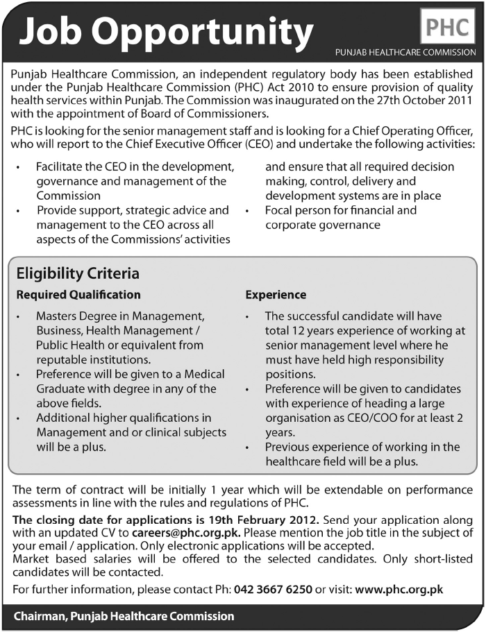 Punjab Healthcare Commission Jobs Opportunity