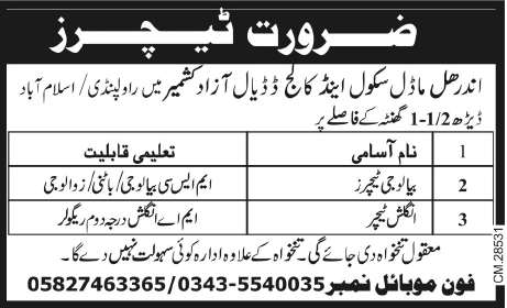 Teachers Required Azad Kashmir