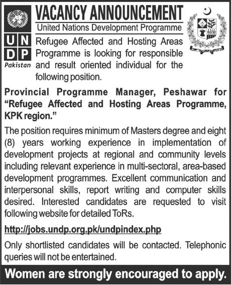 UNDP Pakistan Required the Services of Provincial Programme Manager