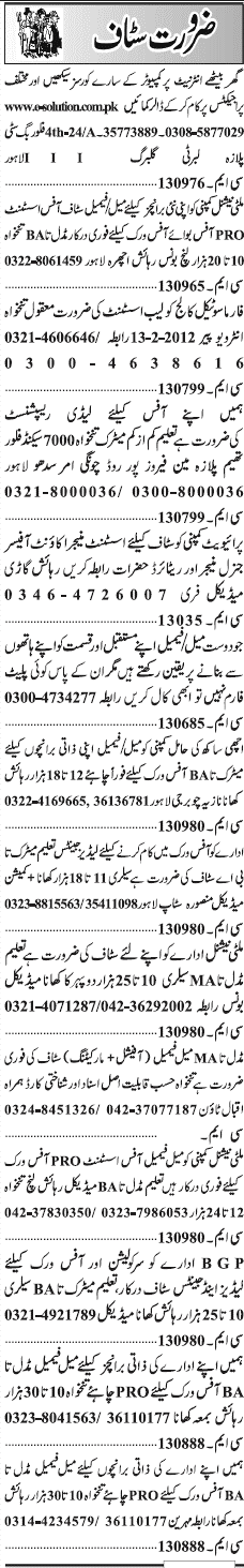 Misc. Jobs in Lahore Jang Classified 2