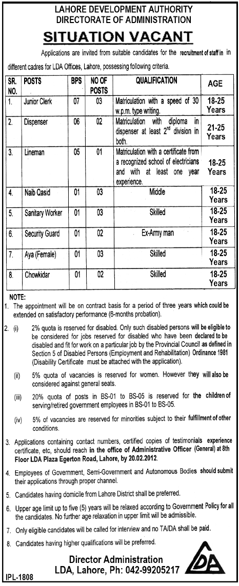 LDA (Directorate of Administration) Jobs Opportunity