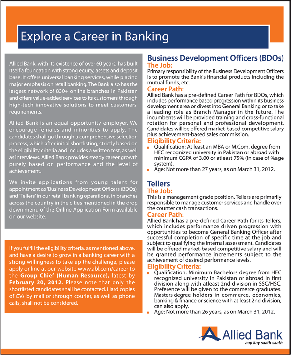 Allied Bank Required BDOs and Tellers