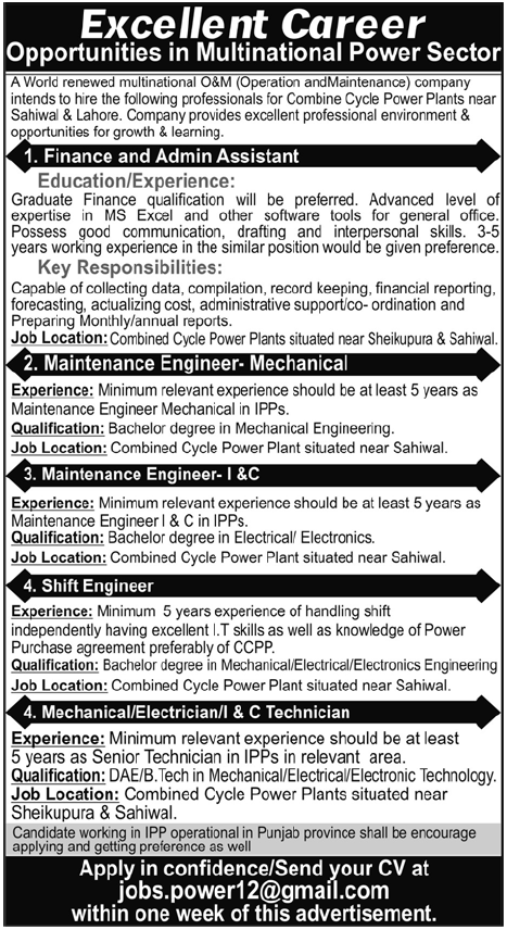 Multinational O&M Company Required Staff