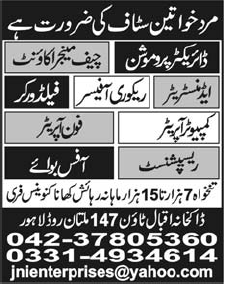 Male and Female Staff Required in Lahore