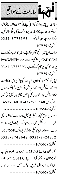 Misc. Jobs in Karachi Jang Classified 1