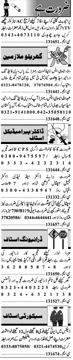 Misc. Jobs in Lahore Jang Classified 1