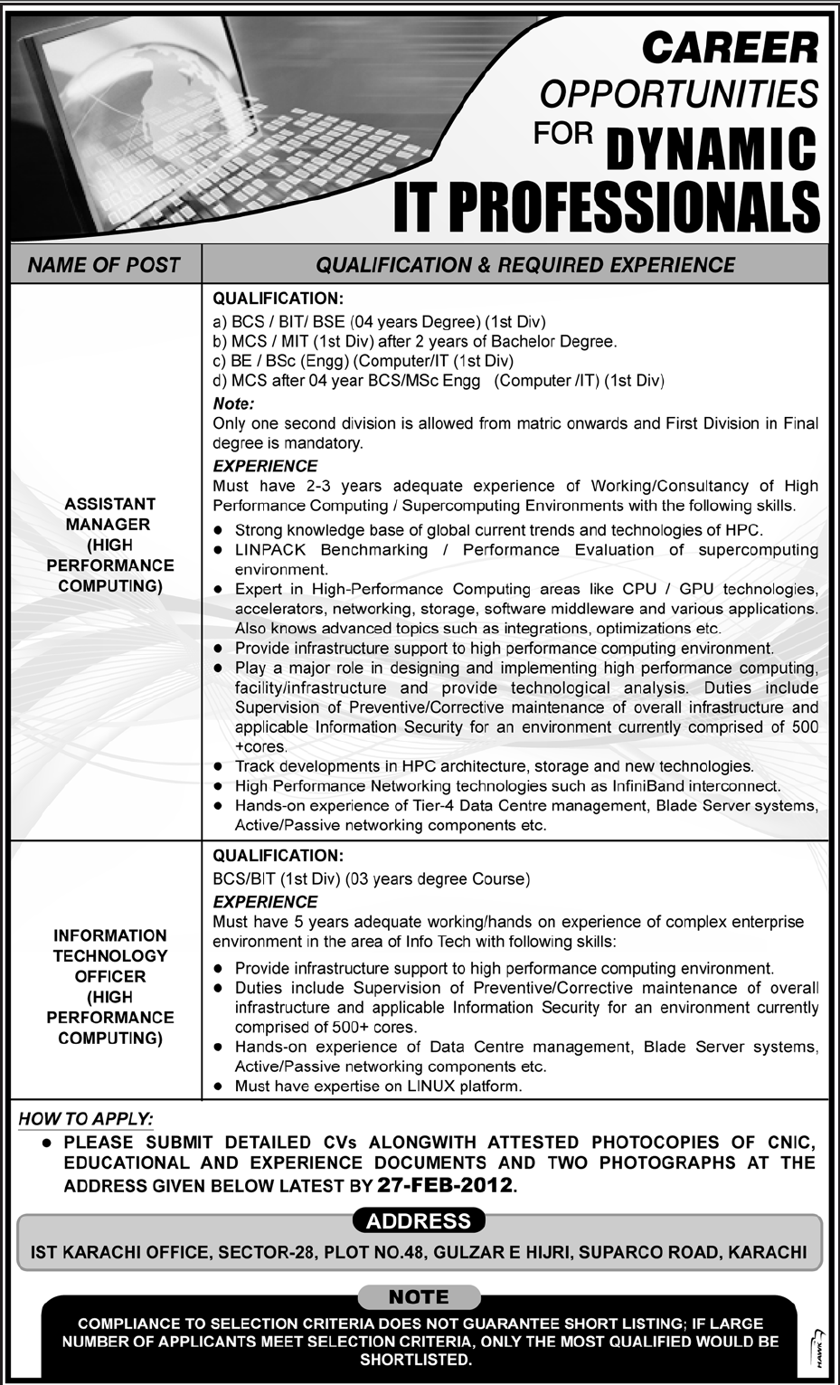 IT Professionals Required in Karachi