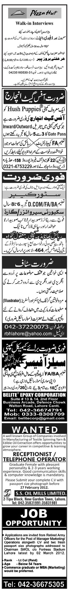 Misc. Jobs in Lahore Jang Classified 1