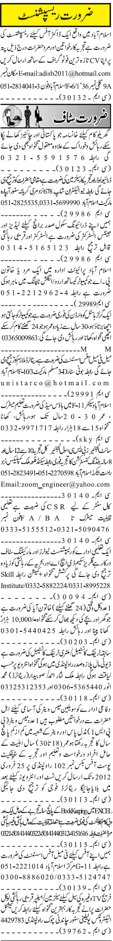 Misc. Jobs in Rawalpindi Jang Classified