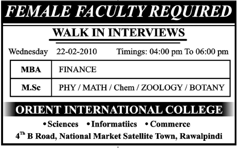 Orient International College Required Facutly