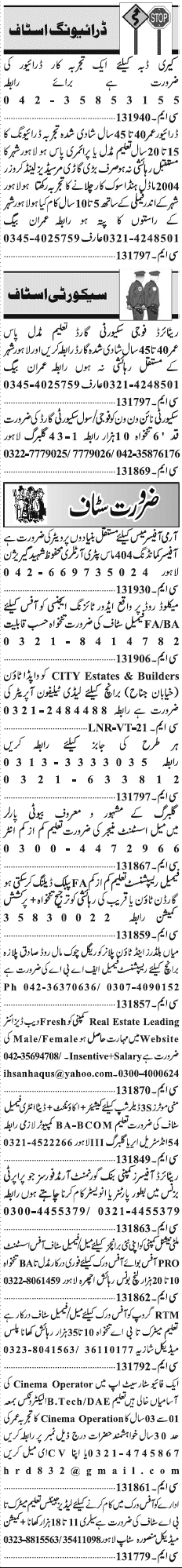 Misc. Jobs in Lahore Jang Classified 2