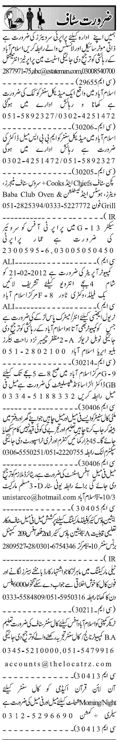 Misc. Jobs in Rawalpindi Jang Classified