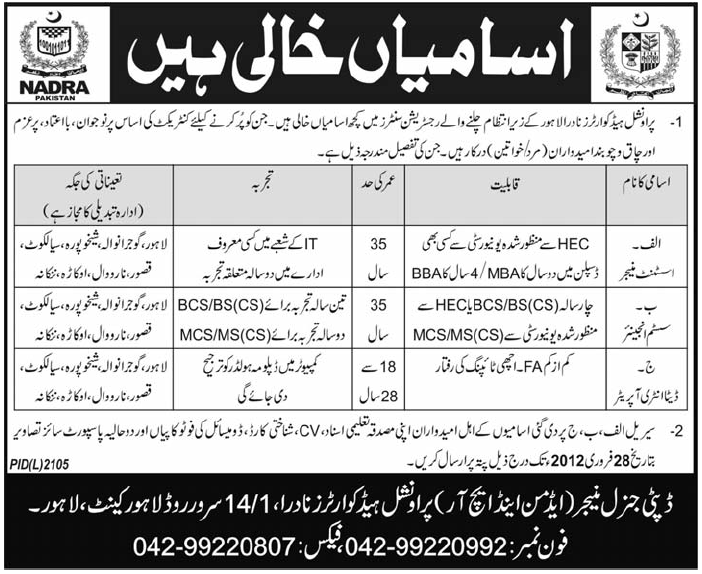 NADRA Pakistan Jobs Opportunity