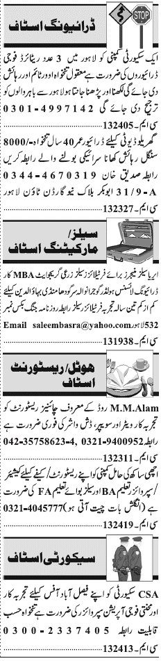 Misc. Jobs in Lahore Jang Classified 1