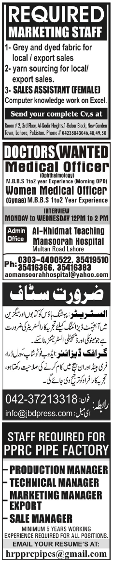 Misc. Jobs in Lahore Jang Classified 3