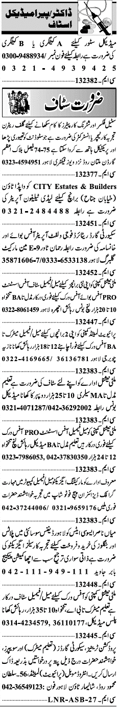 Misc. Jobs in Lahore Jang Classified 1