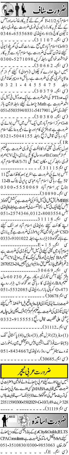 Misc. Jobs in Rawalpindi Jang Classified