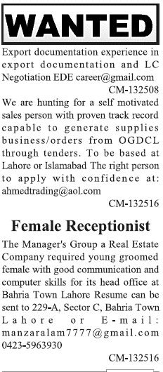 Misc. Jobs in Lahore Jang Classified 1