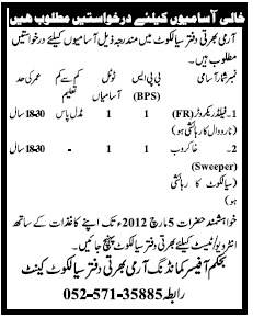 Army Recruitment Office Sialkot Required Field Recruiter and Sweeper