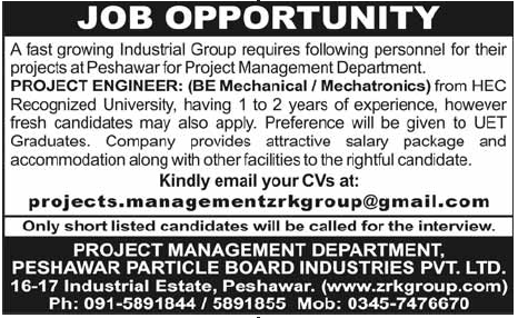 Peshawar Particle Board Industries Pvt. Ltd Required Project Engineer