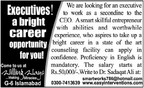 Willing Ways, Islamabad Required the Services of Executive Officer