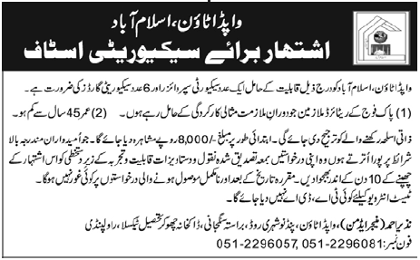 WAPDA Town Islamabad Required Security Staff