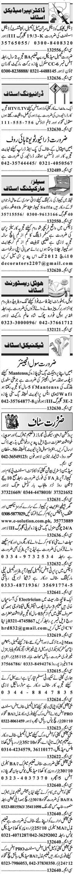 Misc. Jobs in Lahore Jang Classified 1