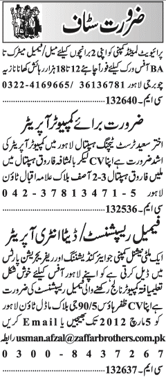 Misc. Jobs in Lahore Jang Classified 2