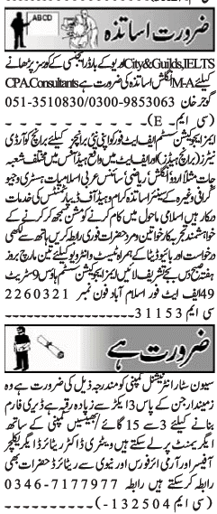 Misc. Jobs in Rawalpindi Jang Classified 1