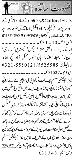 Misc. Jobs in Rawalpindi Jang Classified 1