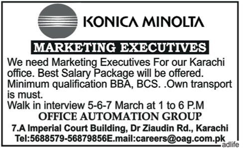 Konica Minolta Required the Services of Marketing Executives