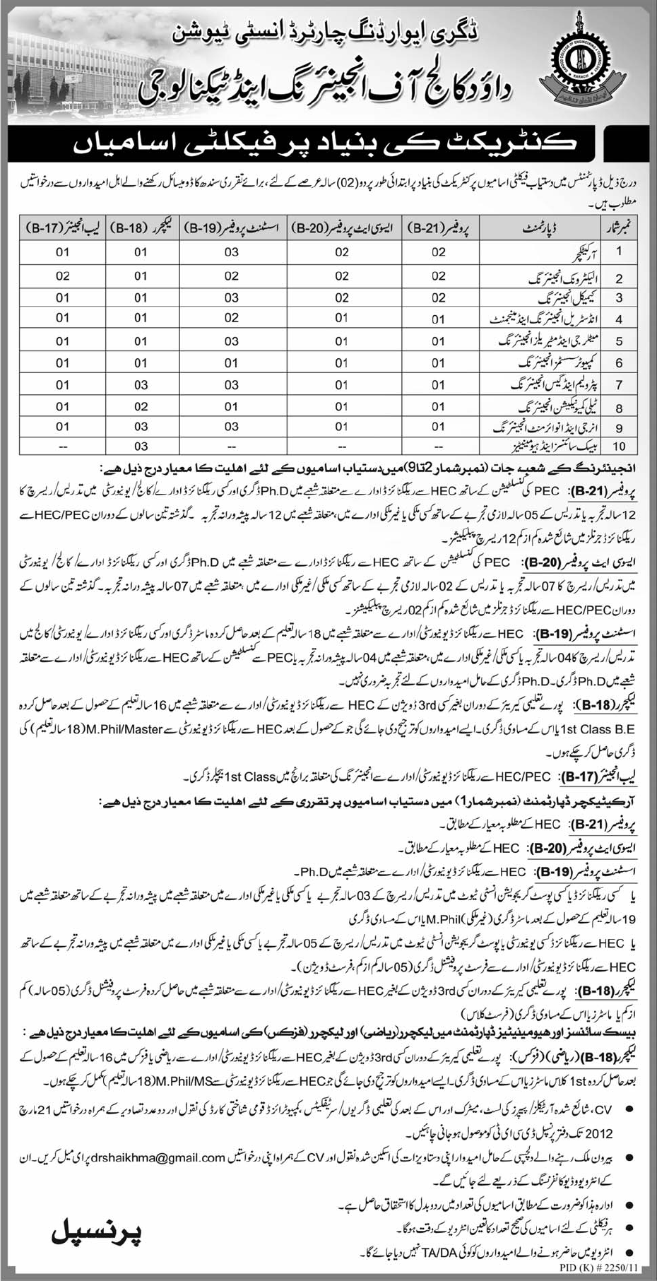 Dawood College of Engineering and Technology Jobs Opportunity