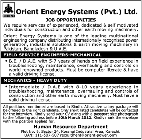 Orient Energy Systems Pvt Ltd. Jobs Opportunity