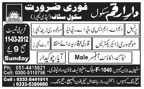 Dar-e-Arqam Schools Jobs Opportunity