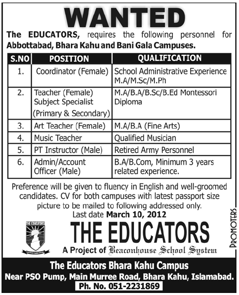 The Educators Schools Required Staff