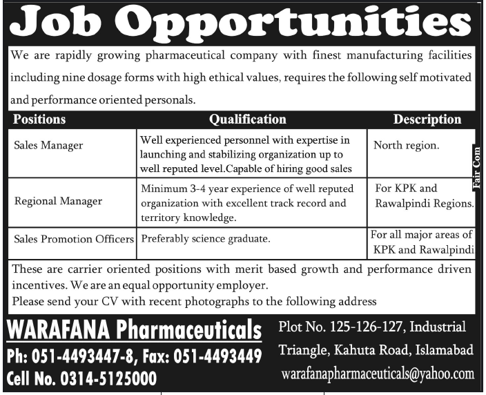 WARAFANA Pharmaceuticals Required Staff