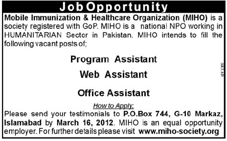 MIHO Islamabad Required Staff