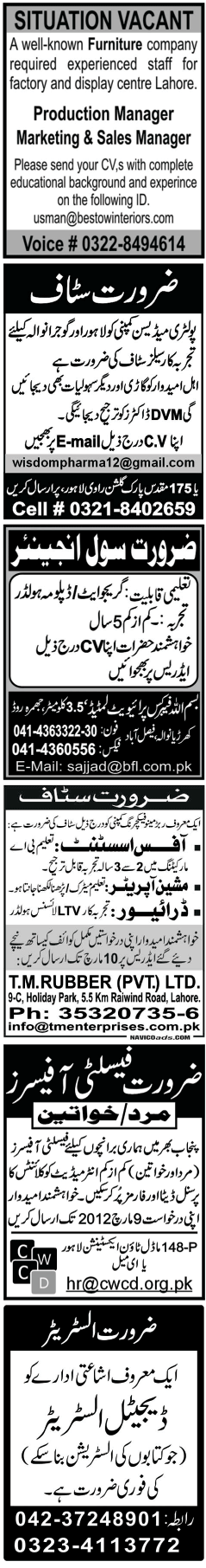 Misc. Jobs in Lahore Jang Classified 8