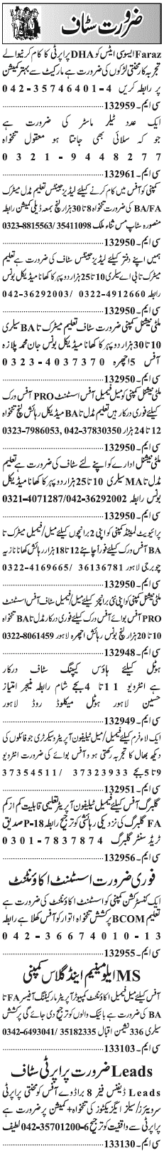 Misc. Jobs in Lahore Jang Classified 3