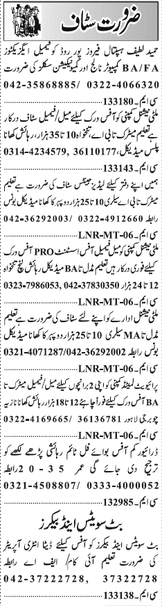 Misc. Jobs in Lahore Jang Classified 3