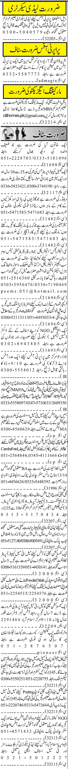 Misc. Jobs in Rawalpindi Jang Classified 2